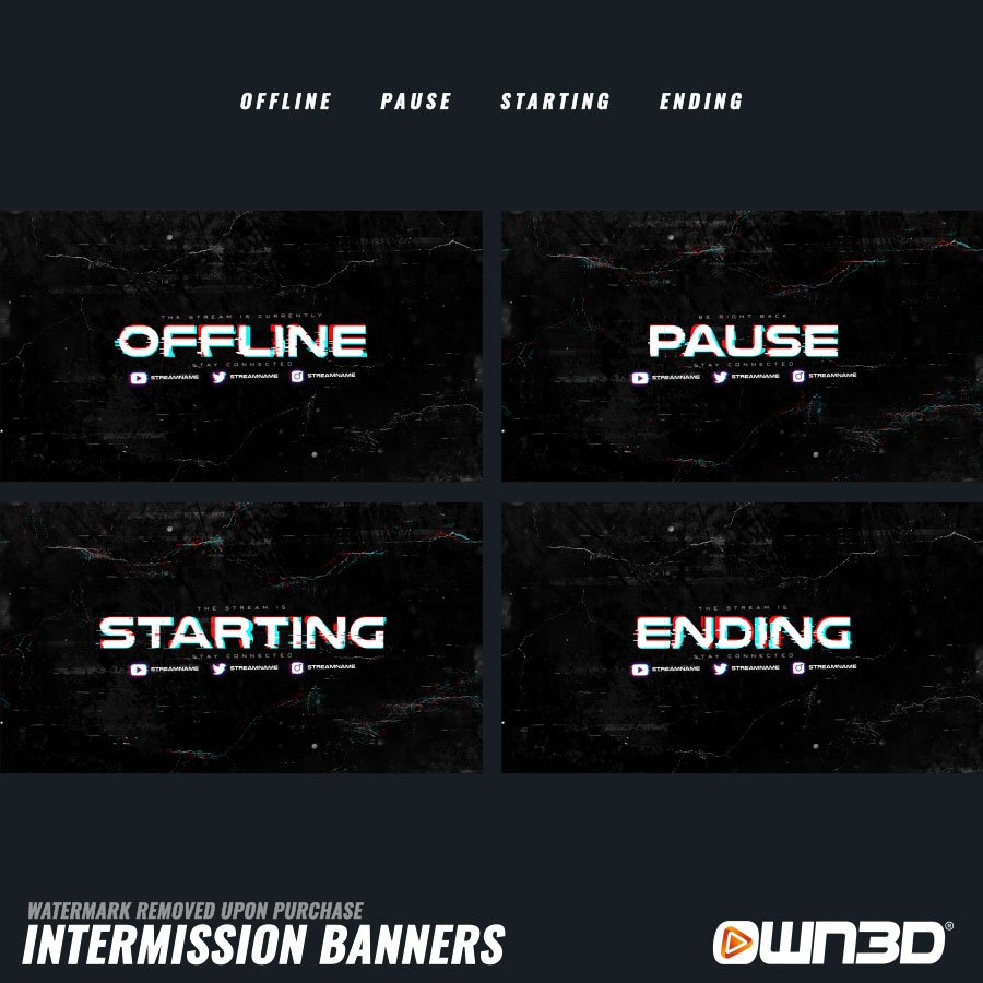 Glitchy Offline-Banner & Start-/ Pause- & End-Screens