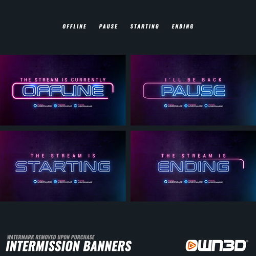 Clean Neon Intermission Banner Offline Pause Start And End Screens