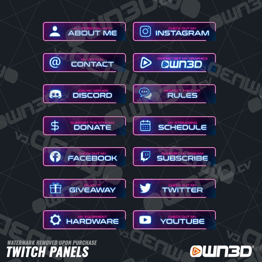 Clean Neon Twitch Panels