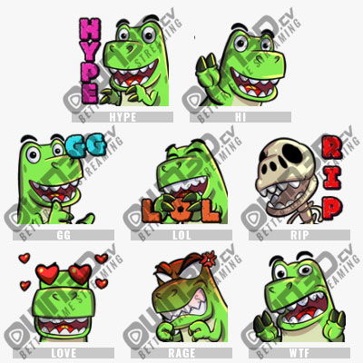 Animated Dino Twitch Sub Emote | Twitch Sub Emotes - 8 Pack