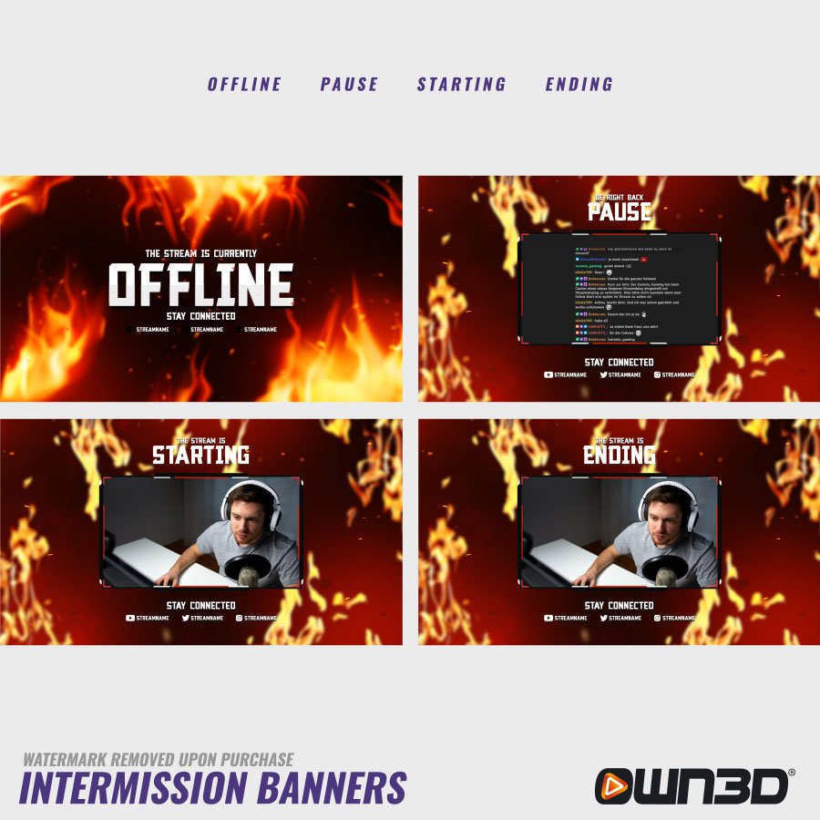 Flames Offline-Banner & Start-/ Pause- & End-Screens