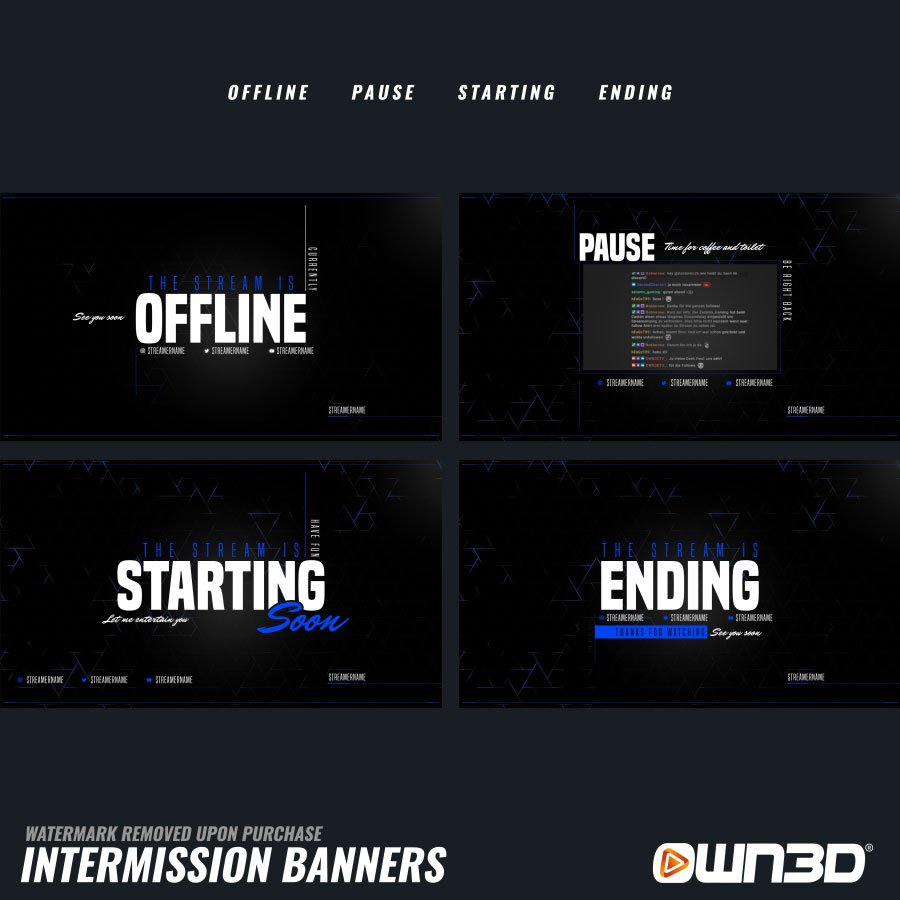 Minimal Blue Offline-Banner & Start-/ Pause- & End-Screens