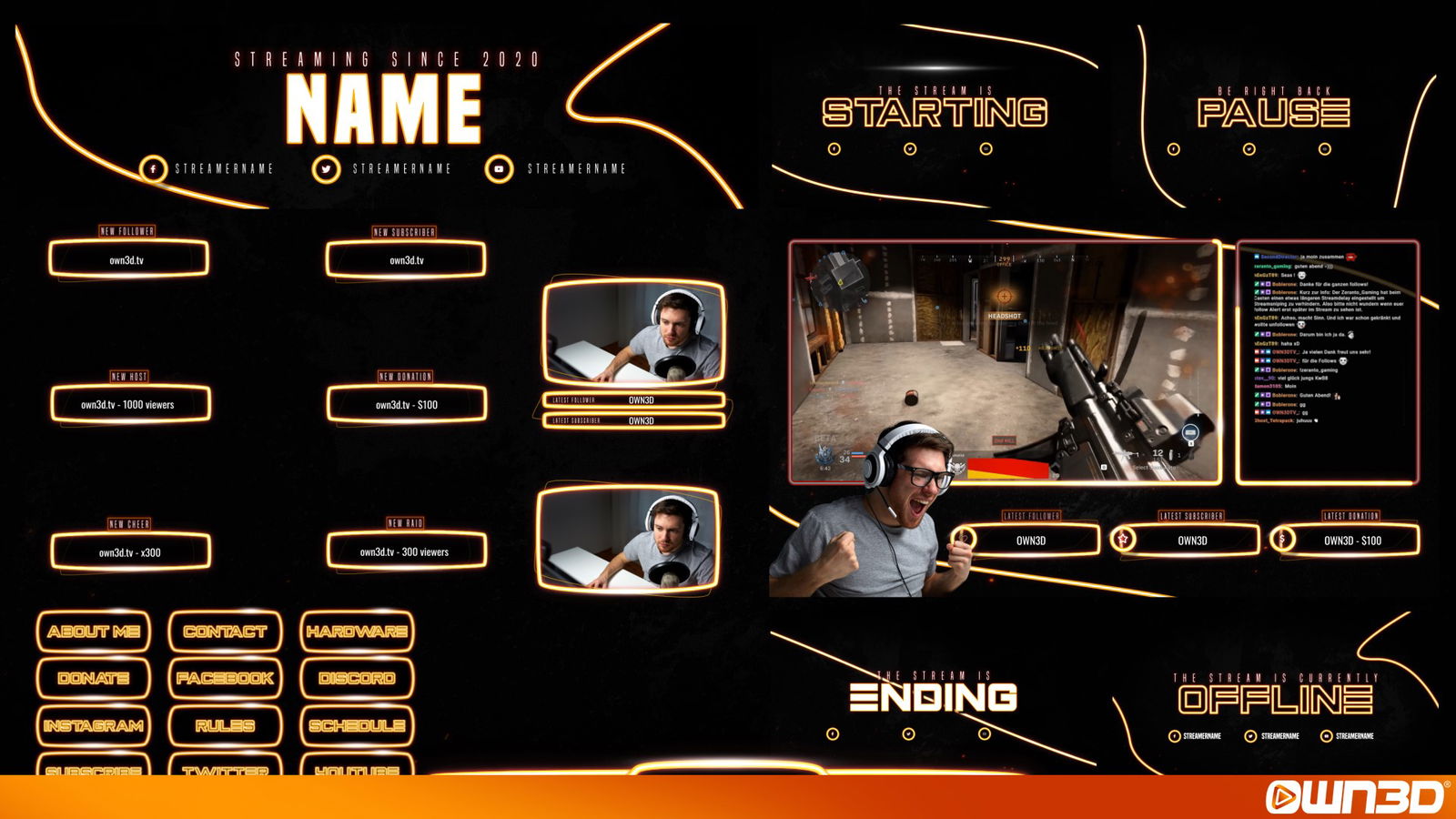 Animated Stream Overlay Pack / Neon Futuristic Style / Twitch 