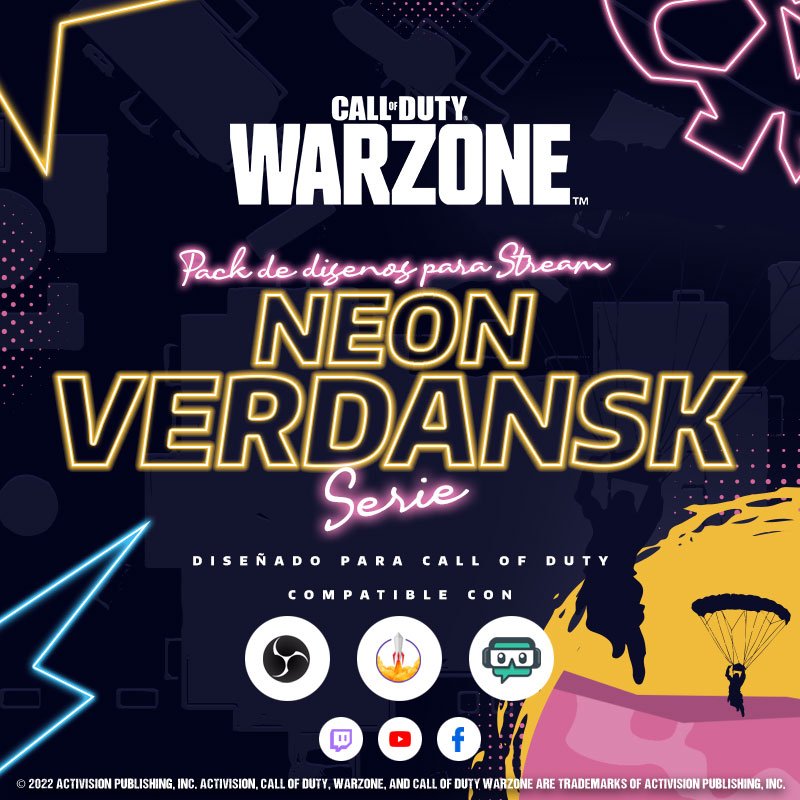 Call of Duty Neon Verdansk Paquetes de overlays para Stream para Streamlabs