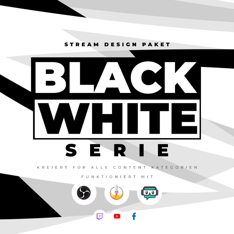 Black White Stream Overlay Paket für YouTube