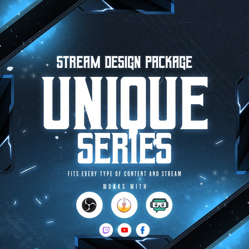 Unique Blue Stream Overlay Package for Just Chatting