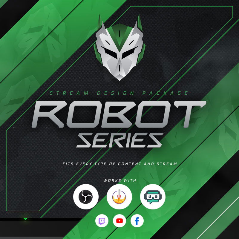 Robot — Stream Header, Label and Webcam Overlay Pack for OBS