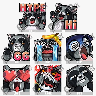 Raccoon - Grey Twitch Sub Emotes for Twitch