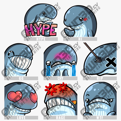 Whale-Grey Animated Sub Emotes - 8 Pack for Twitch