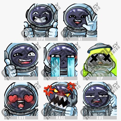 Astronaut Twitch Sub Emotes for YouTube
