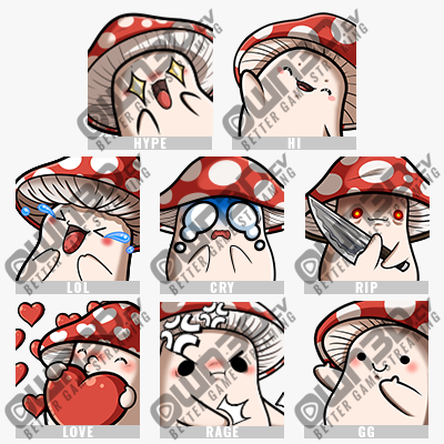Mushroom-RedWhite Twitch Sub Emotes for Twitch