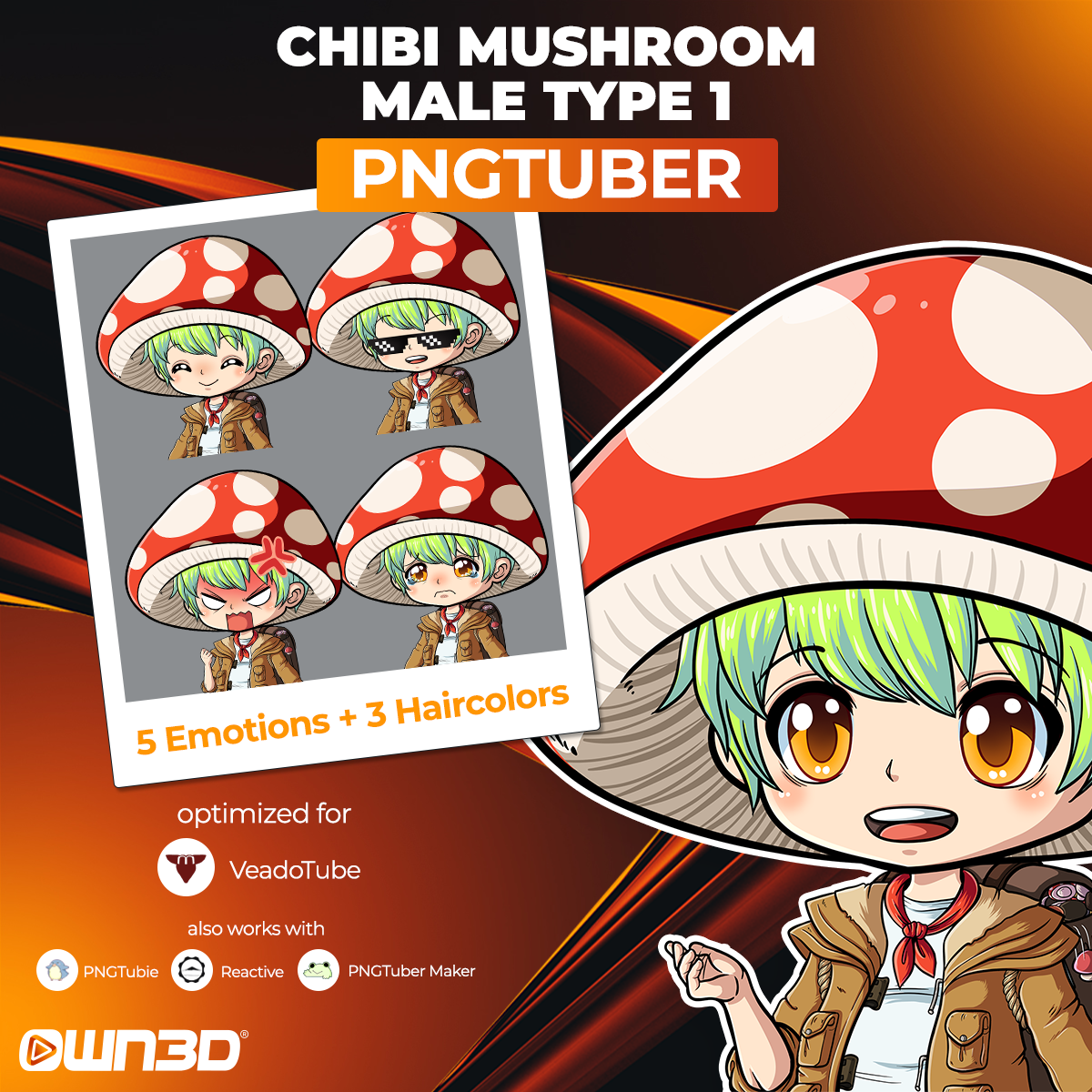 Animated Chibi Mushroom Male Type 1 VTuber Models