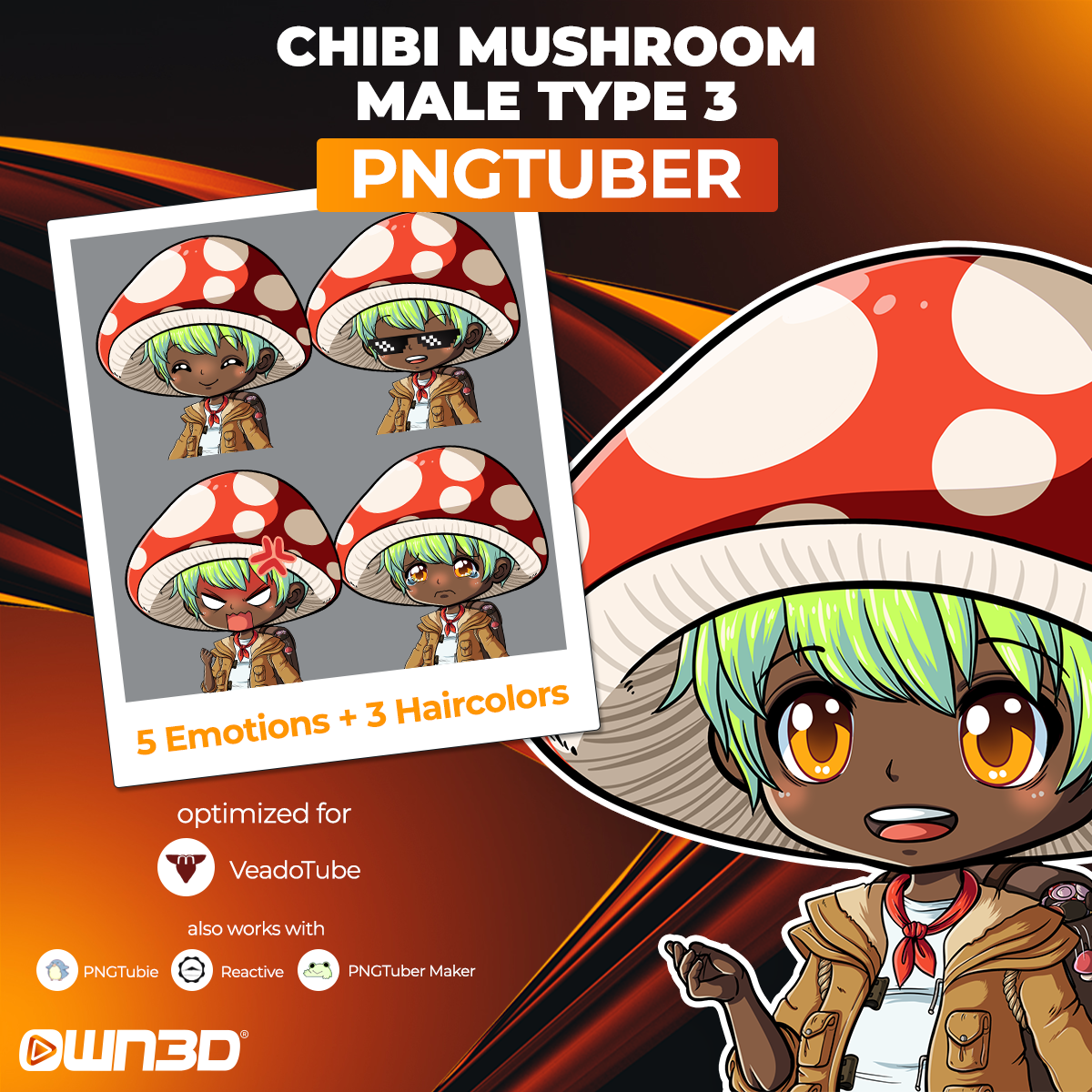 Animated Chibi Mushroom Male Type 3 VTuber Models