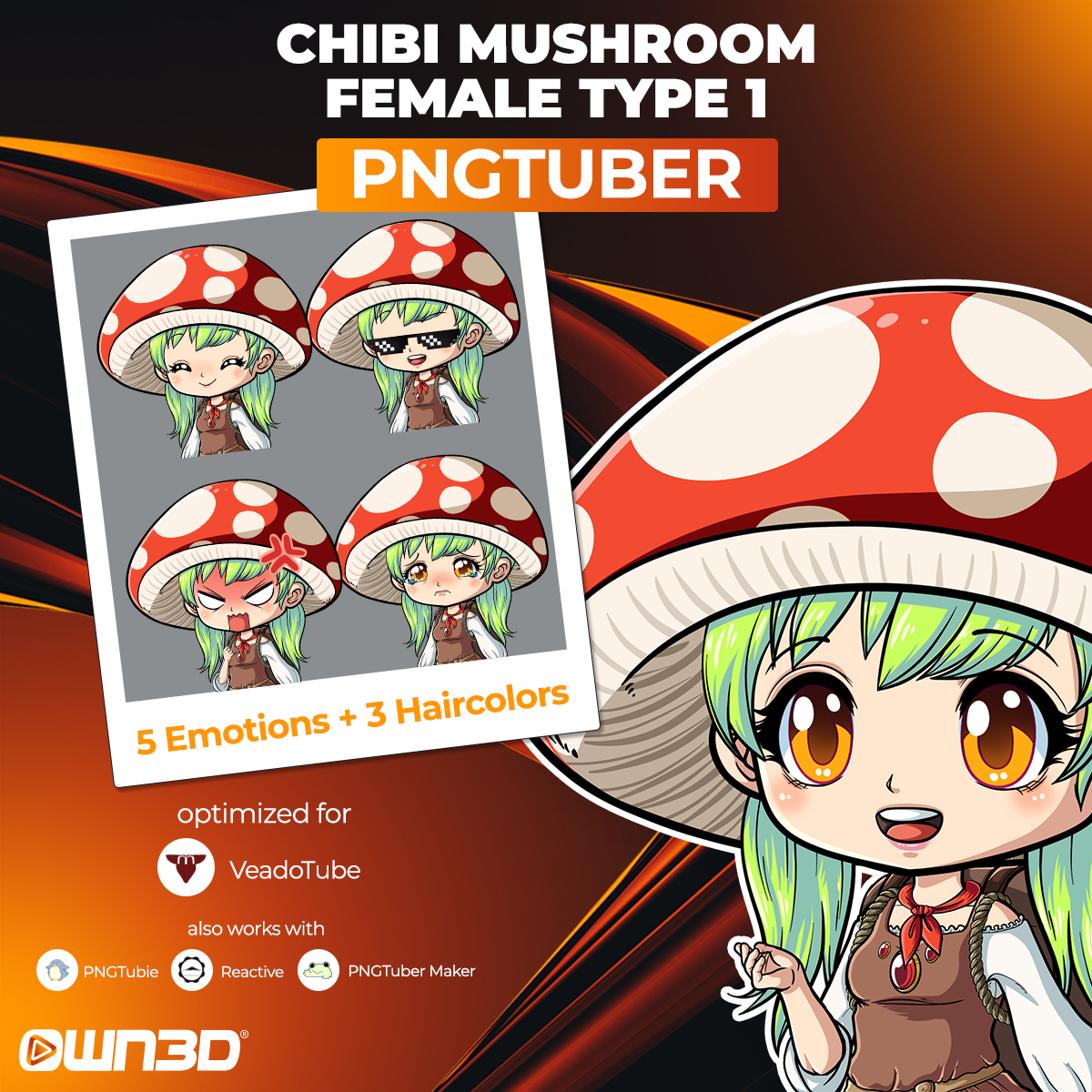 Animated Chibi Mushroom Female Type 1 VTuber Models