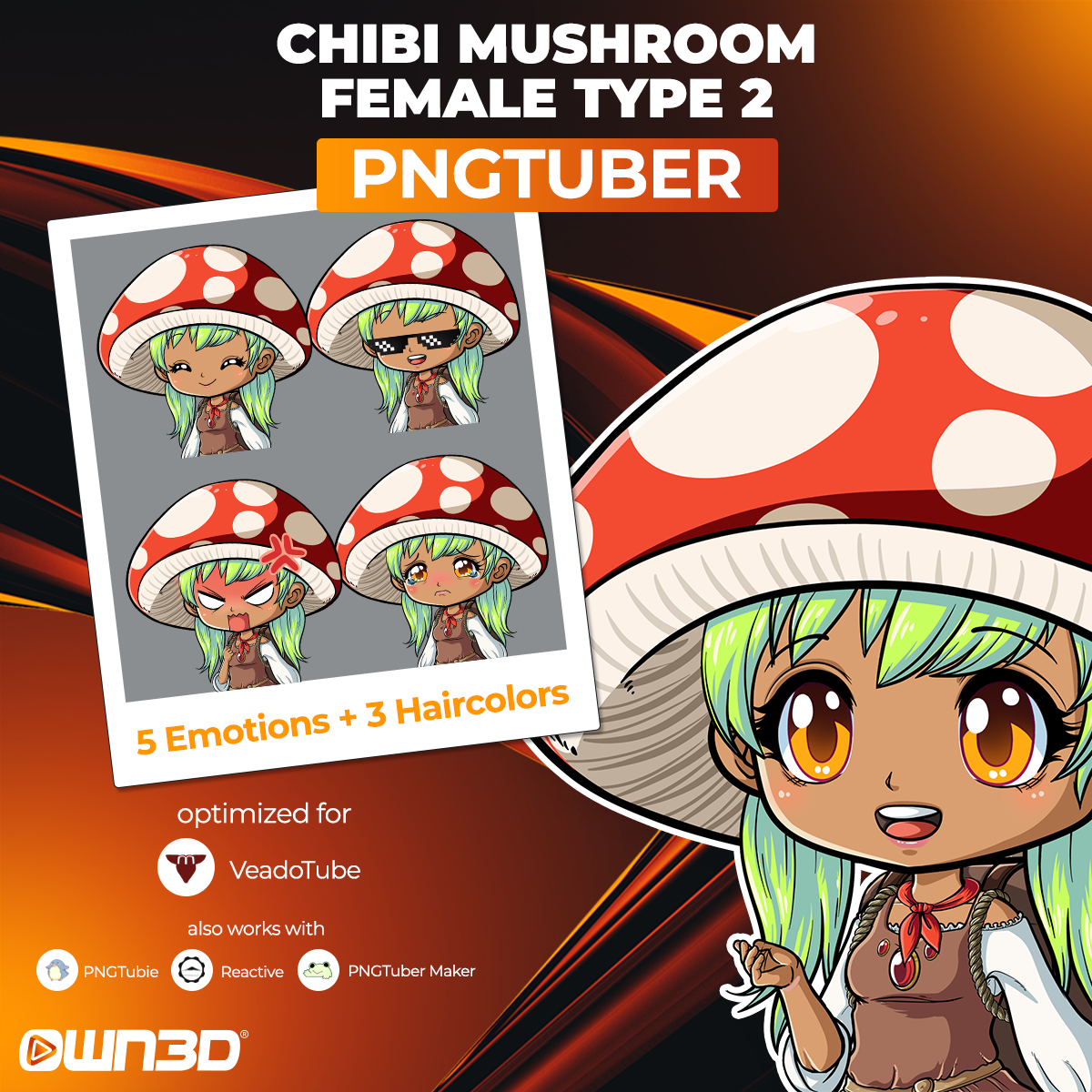 Animated Chibi Mushroom Female Type 2 VTuber Models