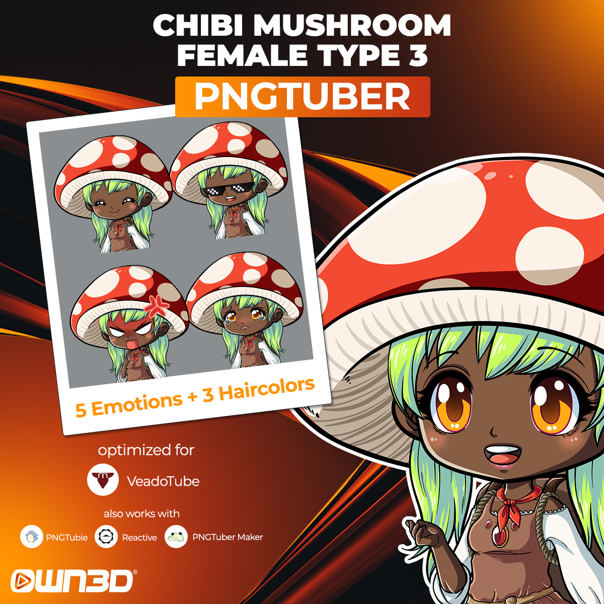 Animated Chibi Mushroom Female Type 3 VTuber Models