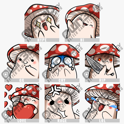 Mushroom-RedWhite Kick Emotes - 8 Pack