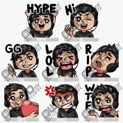Streamer Male Black  Animated Sub Emotes - 8 Pack for Twitch