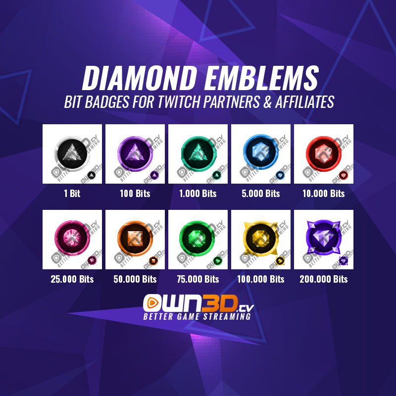 Diamond Emblems Twitch Bit Badges - 10 Pack