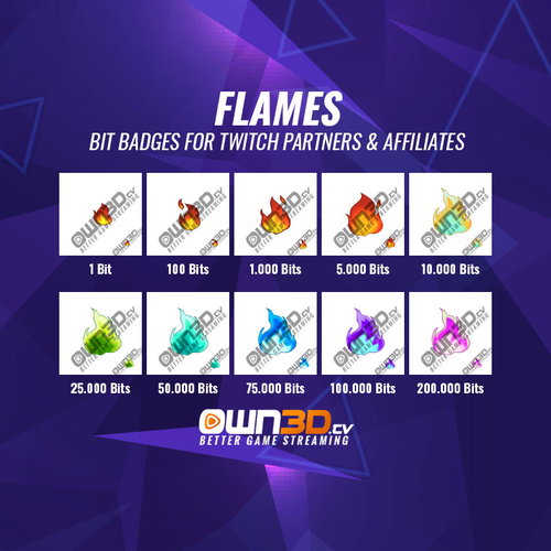Flames Twitch Bit Badges - 10 Pack - OWN3D
