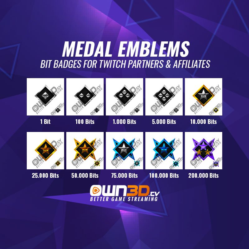 Medal Emblems Twitch Bit Badges - 10 Pack