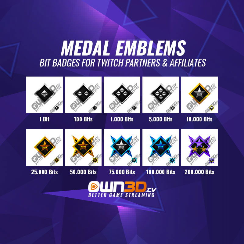 Medal Emblems Insígnias de inscritos Twitch - 10 Pacote