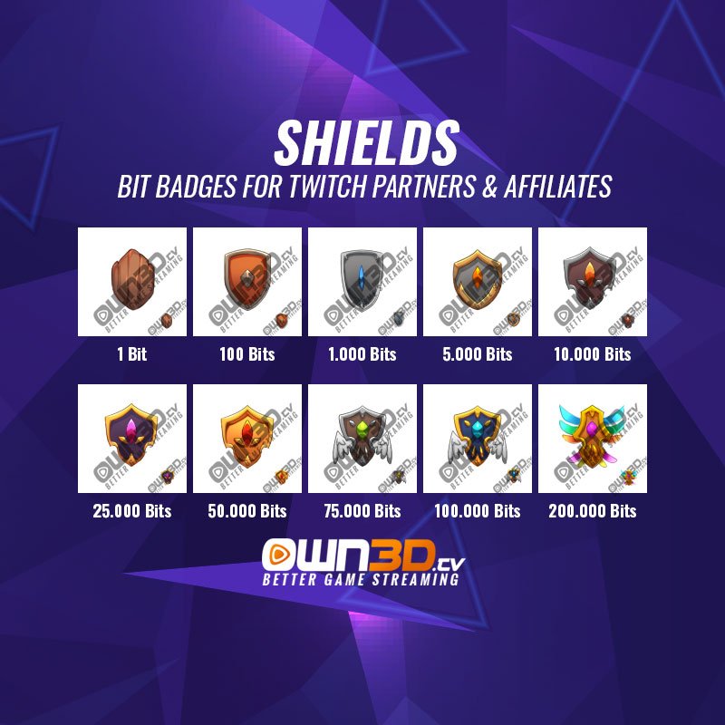 Shields Twitch Bit Badges - 10 Pack