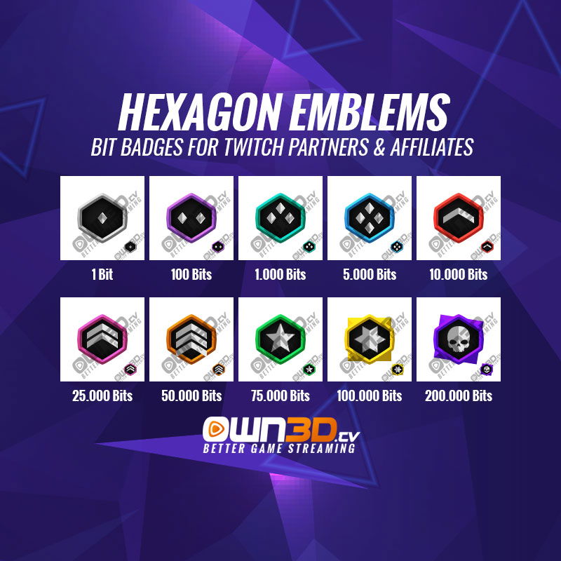 Hexagon Emblems PUBG Emblemas de Bits de Twitch - Paquete 10