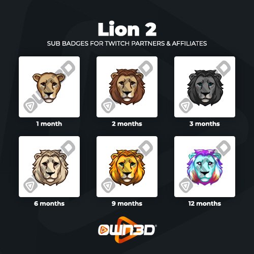 Lion Twitch Sub Badges - 6 Pack