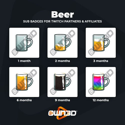 Beer Badges d'abonné Twitch - Pack de 6