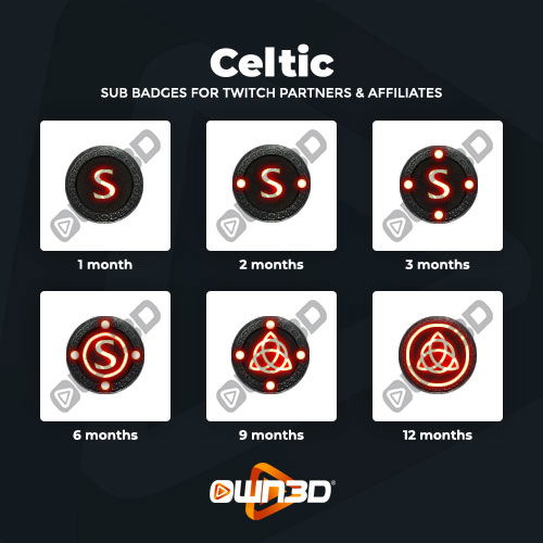 Celtic Insígnias de inscritos Twitch - 6 Pacote