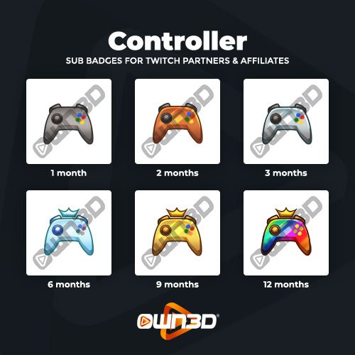 Controller Twitch Sub Badges - 6 Pack
