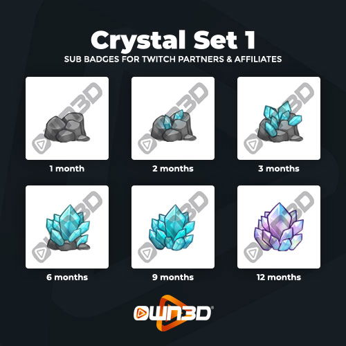 Diamond Sub Badges - 6 x Shiny Twitch Sub Badges with Photoshop Files