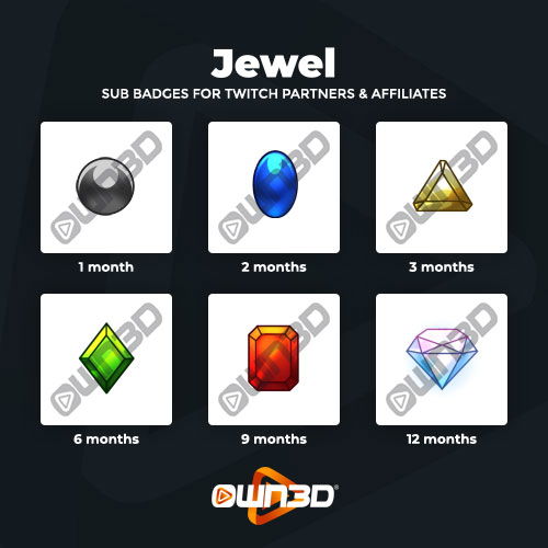 Jewel Twitch Sub Badges - 6 Pack - OWN3D