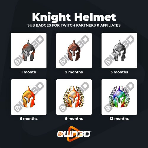 Knight Helmet Badges d'abonné Twitch - Pack de 6