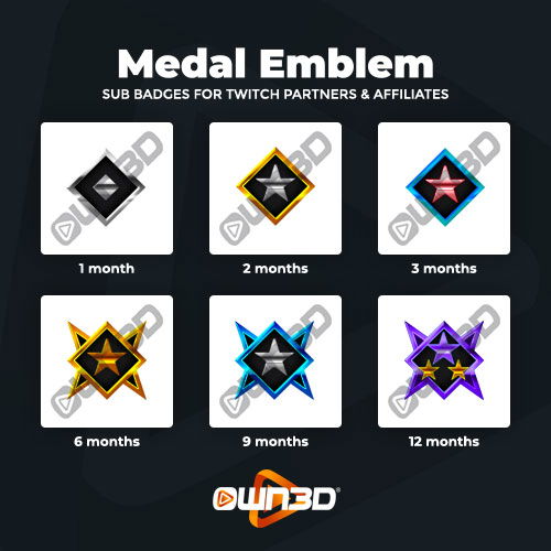 Medal Emblem Twitch Sub Badges - 6 Pack