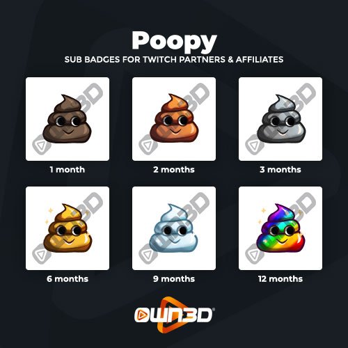 Poopy Badges d'abonné Twitch - Pack de 6