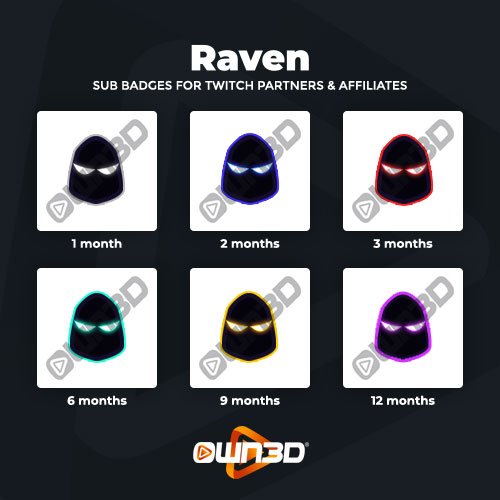 Raven Badges d'abonné Twitch - Pack de 6