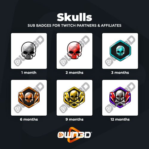 Skulls Badges d'abonné Twitch - Pack de 6