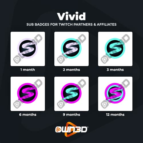 Vivid Twitch Sub Badges - 6 Pack - OWN3D