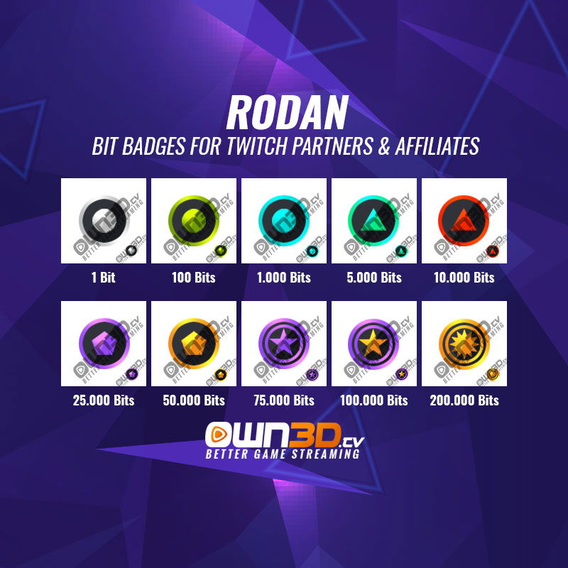 Rodan Badges de Bits Twitch - Pack de 10