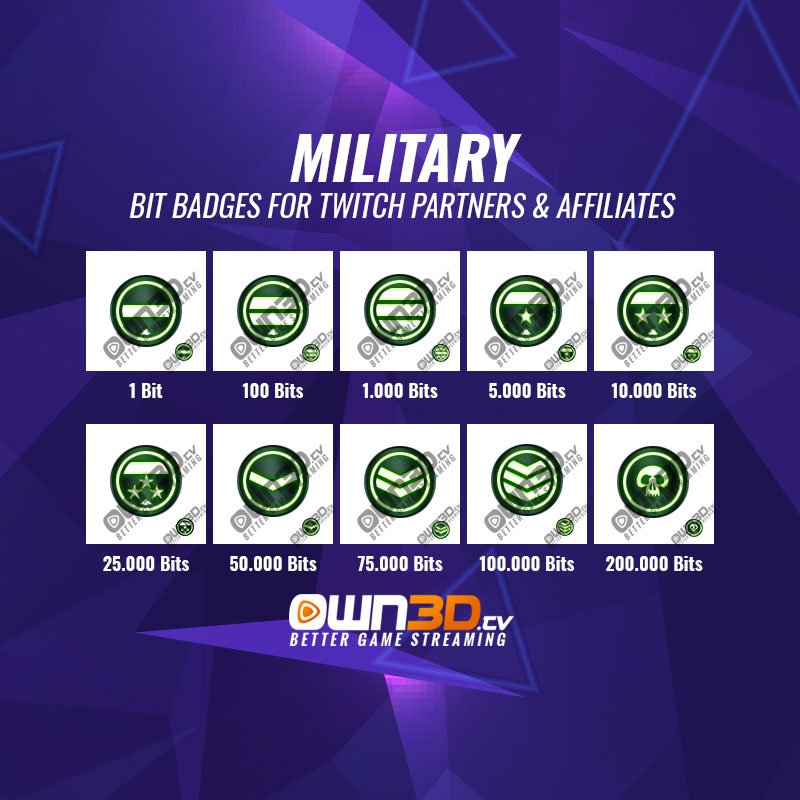 Military Twitch Bit Badges - 10 Pack