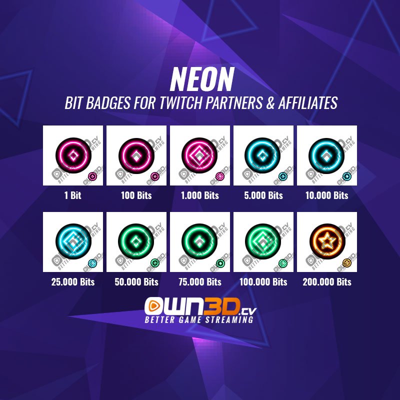 Neon Twitch Bit Badges - 10 Pack