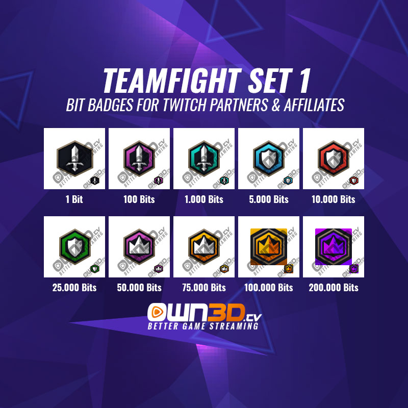 Teamfight Set 1 Emblemas de Bits de Twitch - Paquete 10 - OWN3D